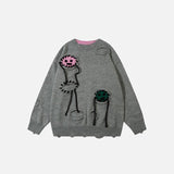 Funny Faces Pattern Ripped Sweater