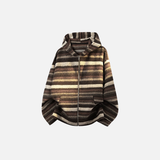 Stylish Striped Knit Hooded Zipper Cardigan