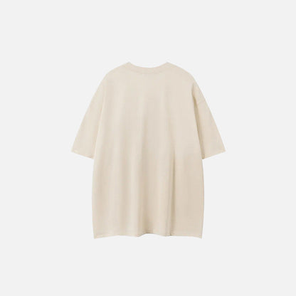 Back view of the beige Gothic Cat Loose T-Shirt in a gray background 