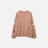 Ripped Sleeves Solid Sweater