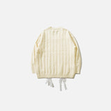 Back view of the beige Solid Color V-Neck Knitted Sweater in a gray background