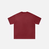 Back view of the red Zipper Loose Oversized T-shirt in a gray background