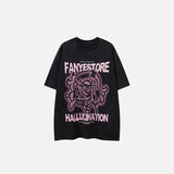 Front view of the black Hallucination Anime Girl T-shirt in a gray background 