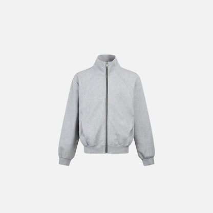Front view of the gray Zenith Zip-Up Jacket in a gray background