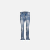 Front view of the blue Vintage Washed Distressed Jeans in a gray background 