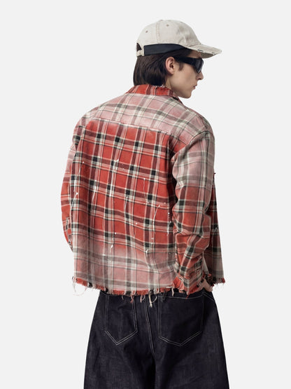 Plaid Distressed Long Sleeve Shirt