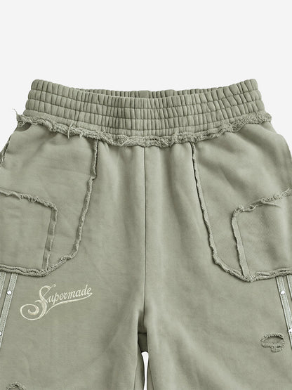 Asymmetrical Logo Embroidered Pants; Sage Green / S, Sage Green / M, Sage Green / L, Sage Green / XL, Sage Green / 2XL
