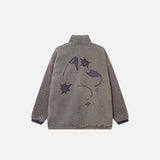 Back view of gray Fluffy Fleece Zip-up Jacket in a gray background