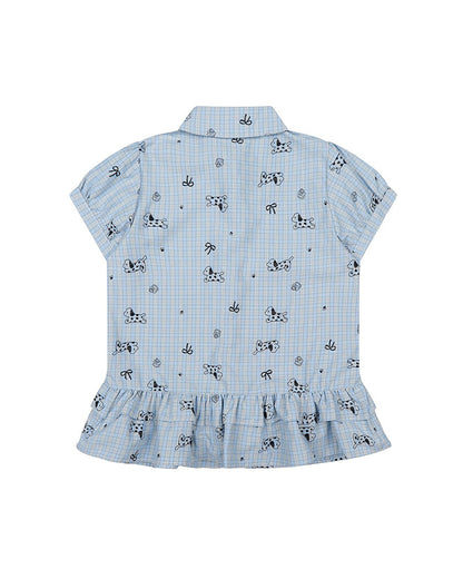 Ruffle Hem Plaid Short Sleeve Shirt