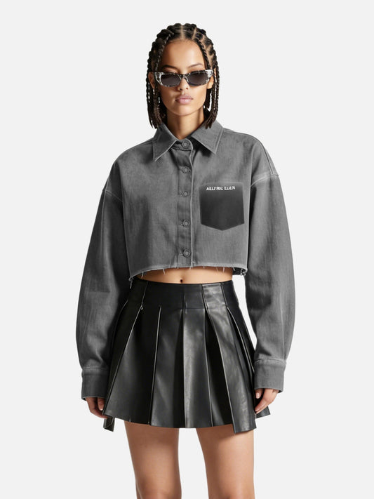 Cropped Washed Long Sleeve Shirt
