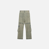 Back view of the Khaki Baggy Multi-pocket Denim Pants in a gray background 