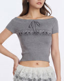 Off-Shoulder Knit Bow Top