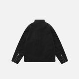 Embroidery Striped Sleeve Leather Jacket