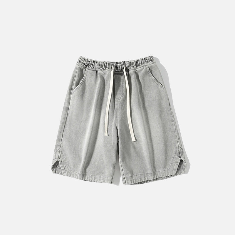 Front view of the grey Casual Solid Sports Denim Shorts in a gray background