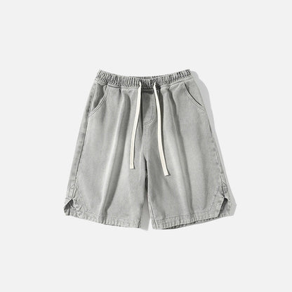 Front view of the grey Casual Solid Sports Denim Shorts in a gray background