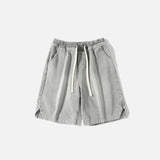 Front view of the grey Casual Solid Sports Denim Shorts in a gray background