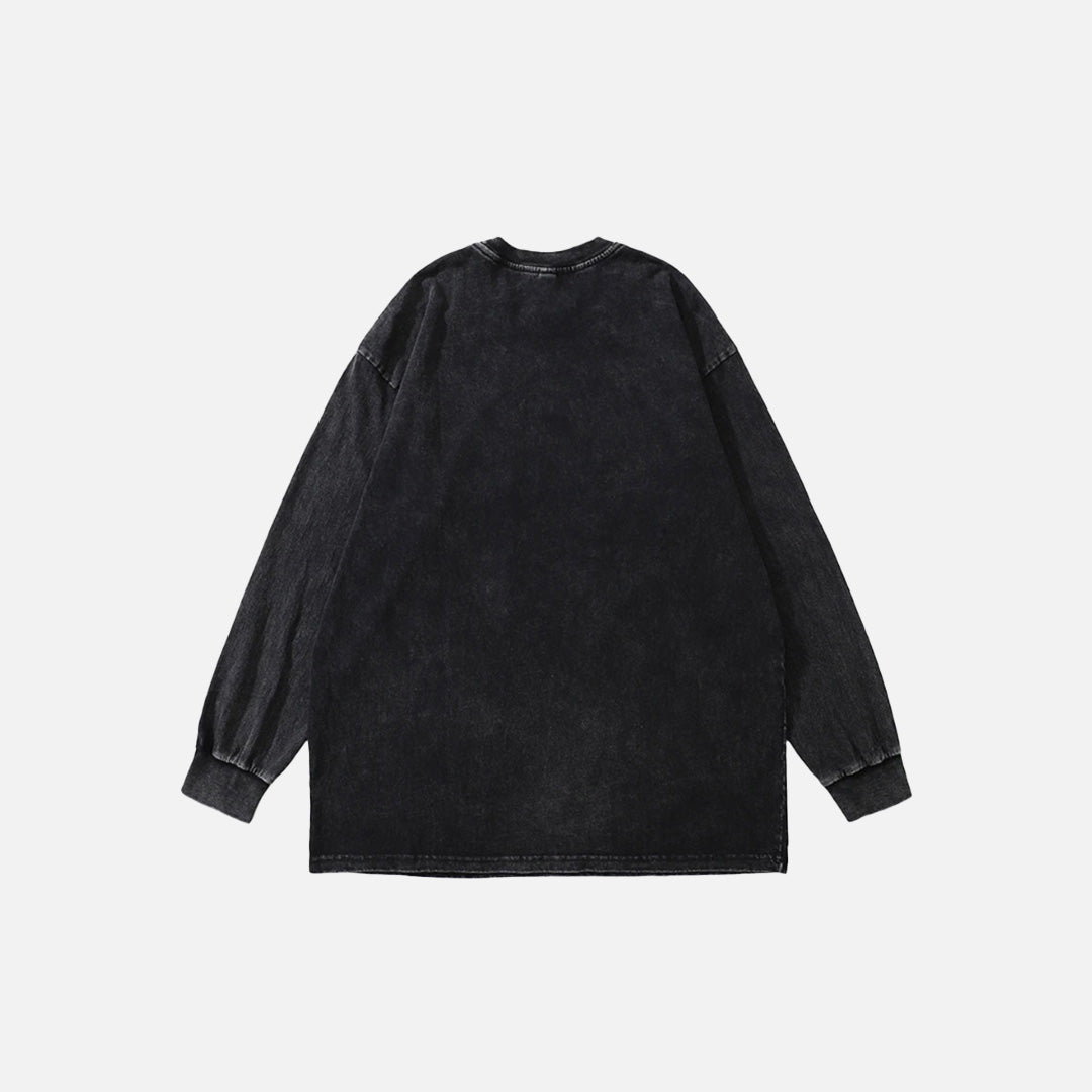 Back view of the black Y2K Halo Spirit Sweatshirt in a gray background