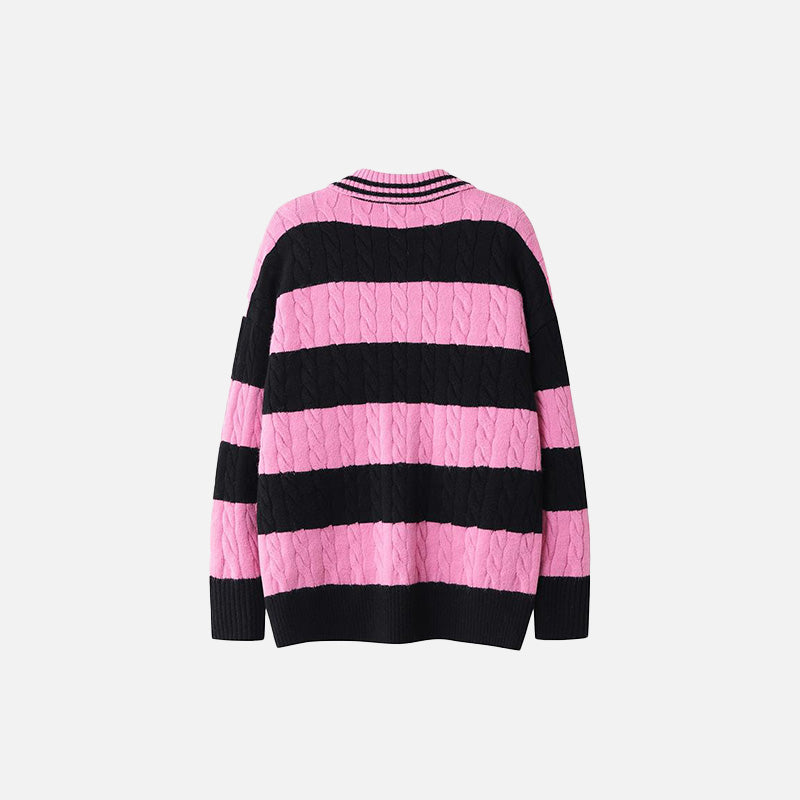Y2k Polo Striped Loose Sweater