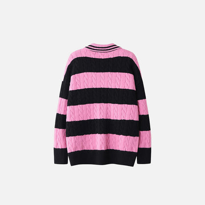 Y2k Polo Striped Loose Sweater
