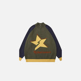Front view of the green Lightning Star Sweater in a gray background