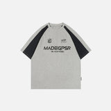 Front view of the grey Blackween Raglan Graphic T-shirt in a gray background