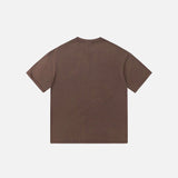 Back view of the brown Man On A Mission T-Shirt in a gray background