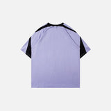Back view of the purple Sharp Split Panel T-shirt in a gray background