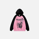 Front view of the pink Nightwalker Horror Hoodie in a gray background