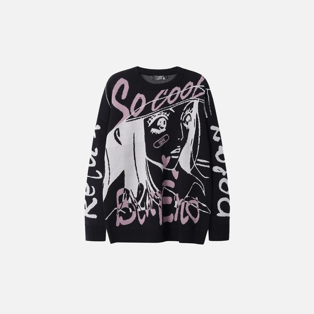 Cozy Oversized Japanese Cartoon Knit Sweater