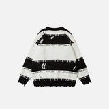 Back view of the black Oversized Ripped Loose Sweater in a gray background 