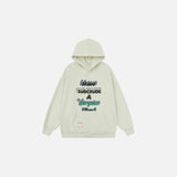 Front view of the beige Y2k Laser Lamp Graphic Hoodie in a gray background