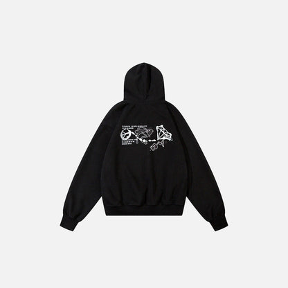 Back view of the black Peace And Chaos Hoodie in a gray background