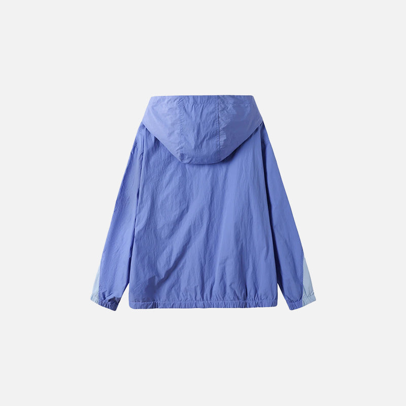 Back view of the blue Windbreaker Reflective Jacket in a gray background