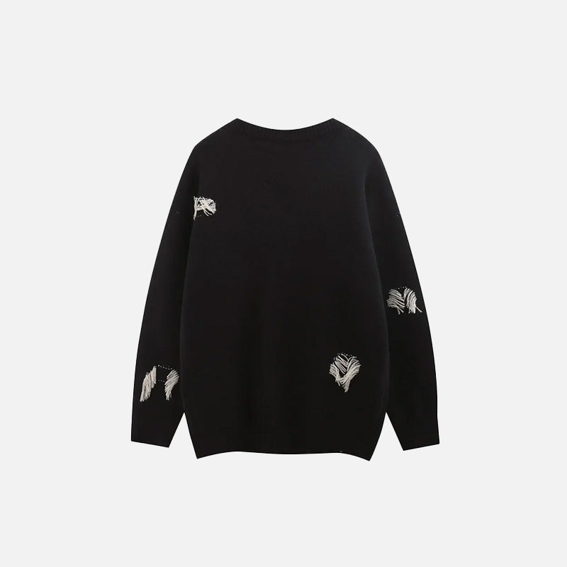 Ripped Knitted Letters Sweater
