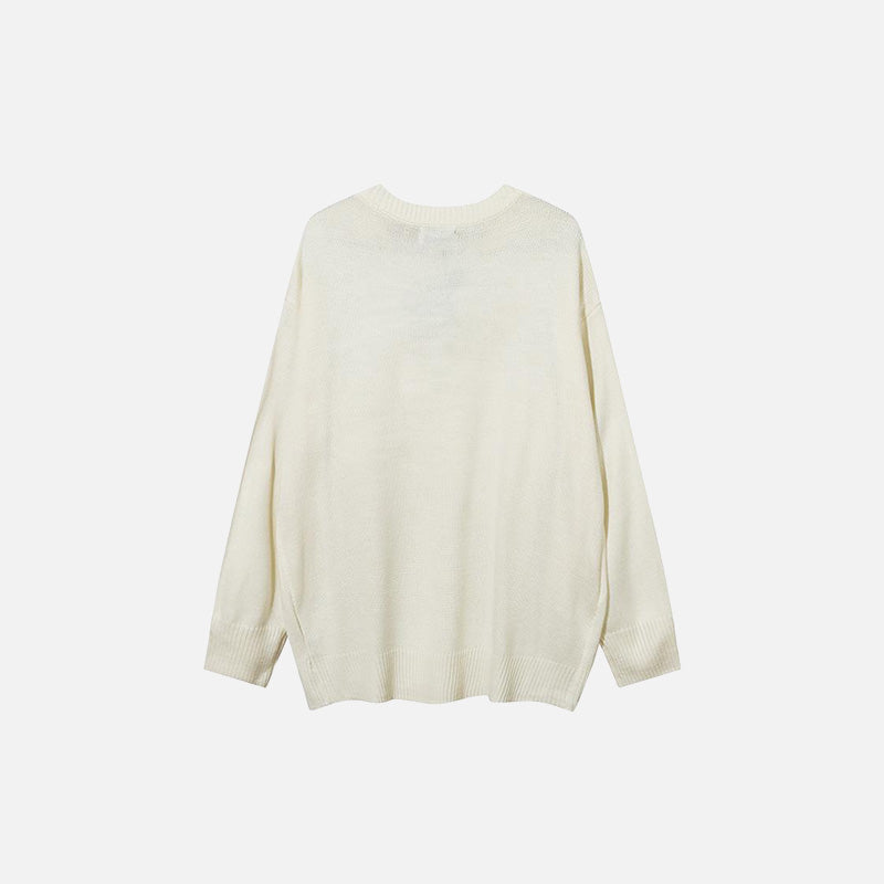 Back view of the white Spliced Round-neck Zipper Sweater in a gray background 