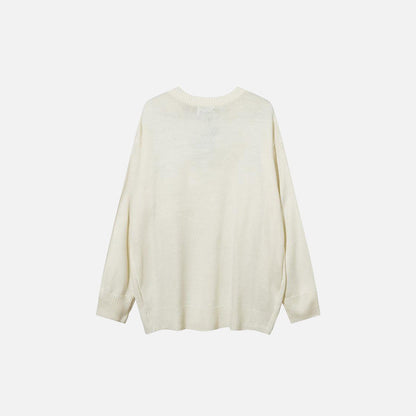Back view of the white Spliced Round-neck Zipper Sweater in a gray background 
