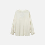 Back view of the white Spliced Round-neck Zipper Sweater in a gray background 