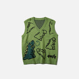 Loose Dinosaur Graffiti Knitted Vests