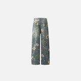 Back view of the blue Floral Fantasy Jeans in a gray background