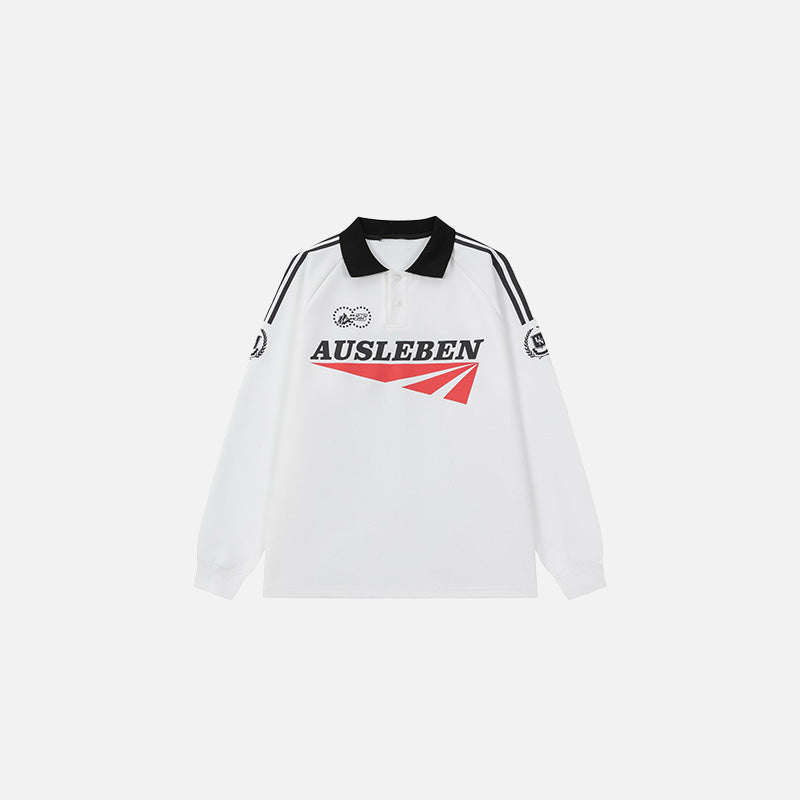 Front view of the white Ausleben Sport Polo Shirt in a gray background
