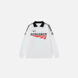 Front view of the white Ausleben Sport Polo Shirt in a gray background