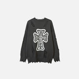 Loose Knitted Cross Ripped Sweater