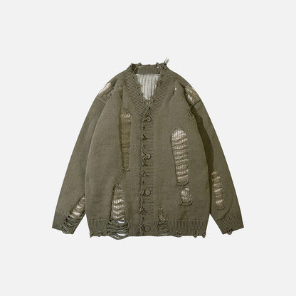 Y2K Ripped V-neck Knitted Cardigan