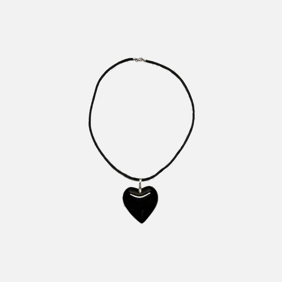 Front view of the Black Heartfelt Keepsake Necklace
