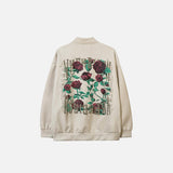 Solid Color Flower Graphic Print Jacket
