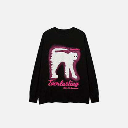 Cartoon Cat Graphic Loose Sweatshirt