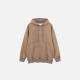 Front view of the khaki Loose Streamline Hoodie in a gray background