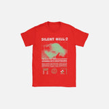 Front view of the red Silent Hill 2 Graphic T-Shirt in a gray background