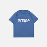 Front view of the blue Y2k Vintage Gothic T-Shirt in a gray background