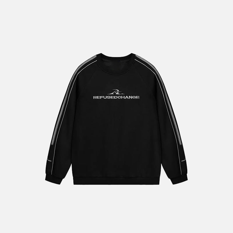 Front view of the black Defiant Stride Sweatshirt in a gray background